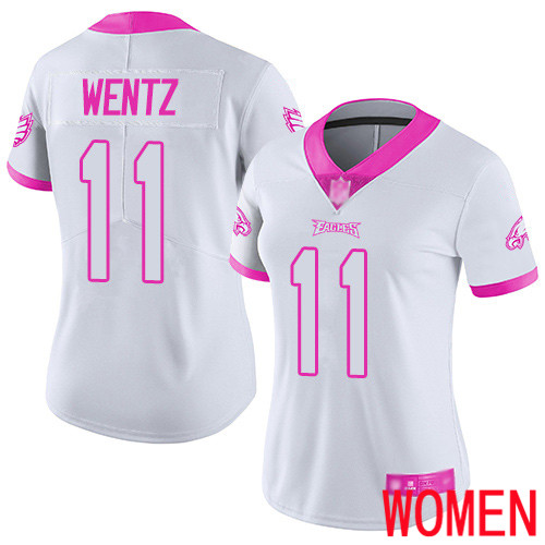 Women Philadelphia Eagles #11 Carson Wentz Limited White Pink Rush Fashion NFL Football Jersey->nfl t-shirts->Sports Accessory